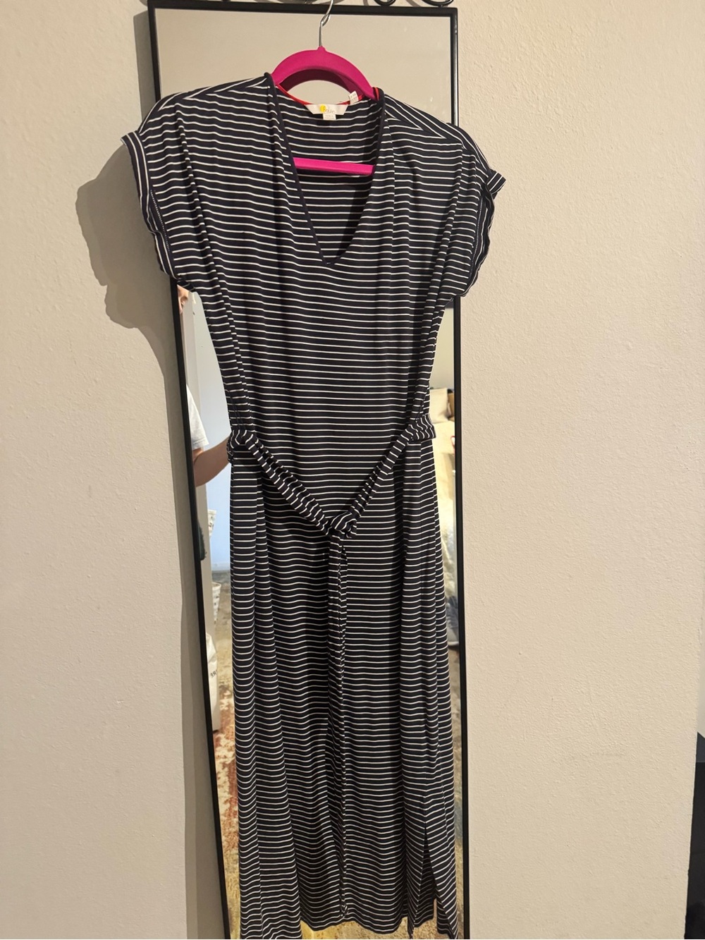 Boden Elegant Navy Striped Wrap Dress – Flattering Tie Waist
